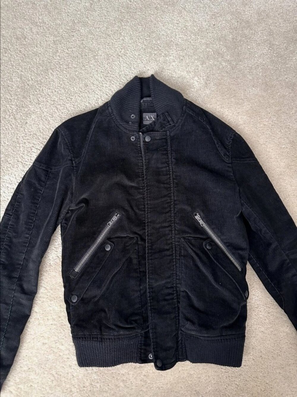 Armani Exchange Men's Black Corduroy Bomber Jacket Zip Size S